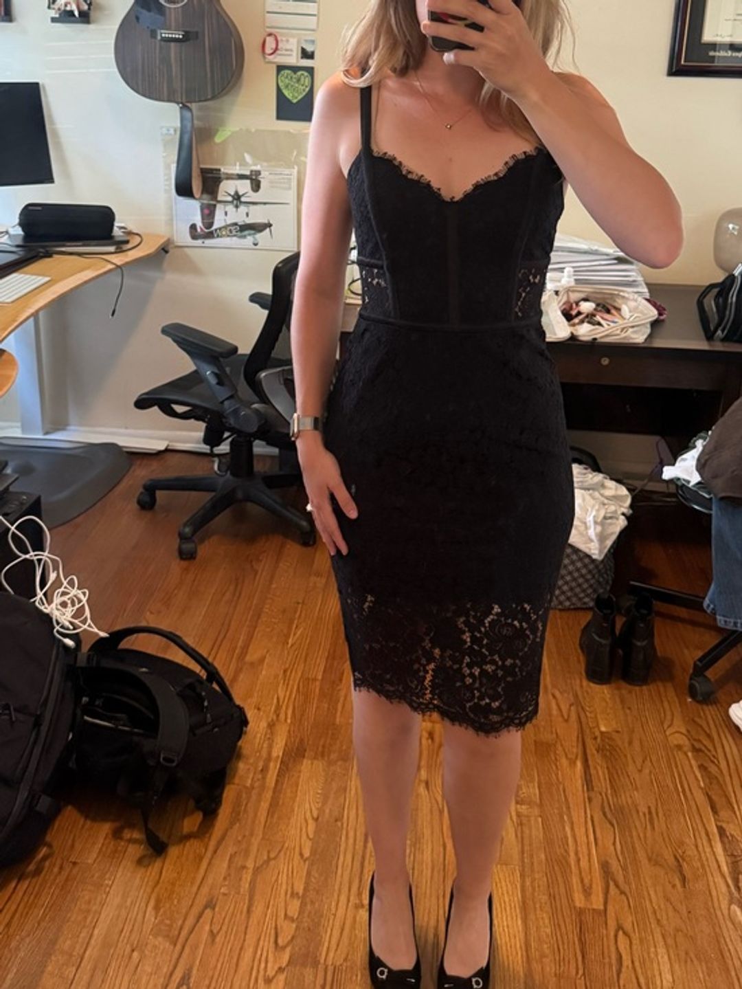 NWT Express Black Lace Bustier Corset Paneled Bodycon Pencil Dress 6