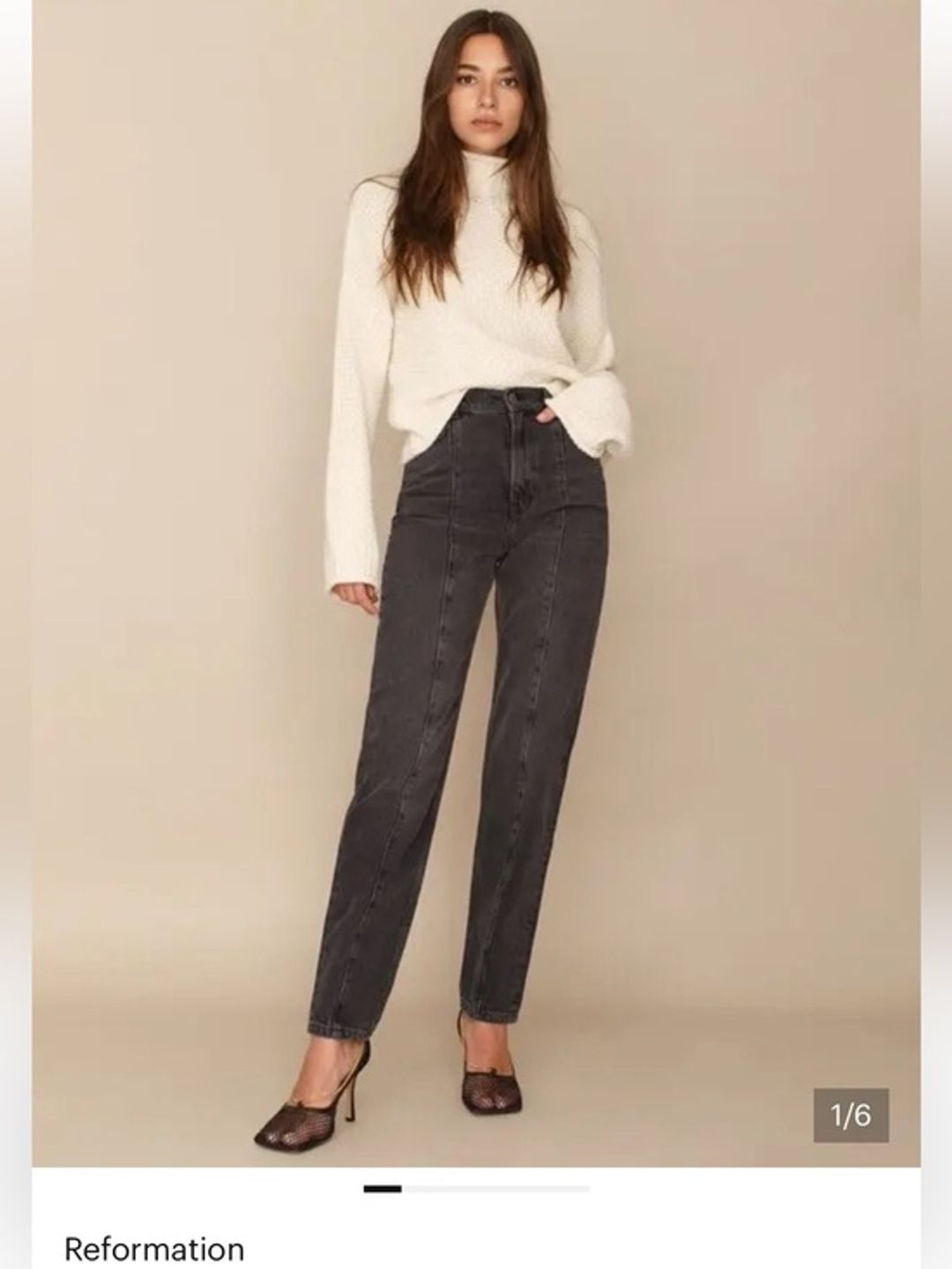 Kris Relaxed Jean Reformation High-Waist Black Washed Front Seam Jeans 28