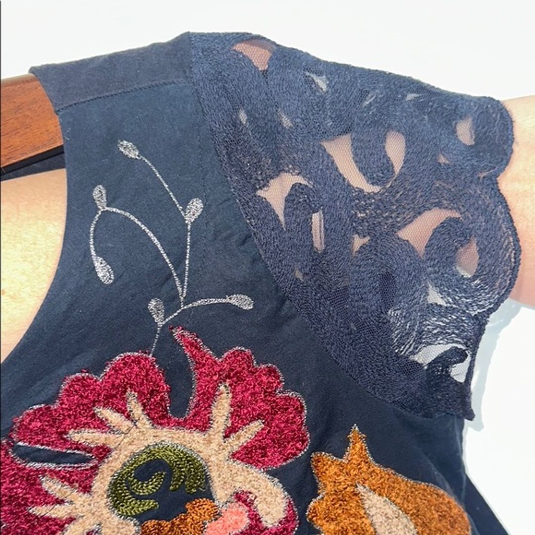 Anthropologie Blue Embroidered Floral Top