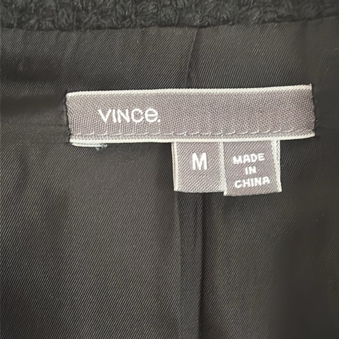 Vince Black Leather Trimmed Bouclé Moto Jacket, M