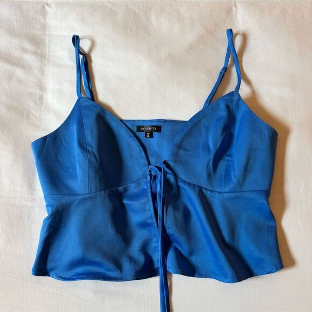 Dynamite Blue Satin Tie Front Cami Top