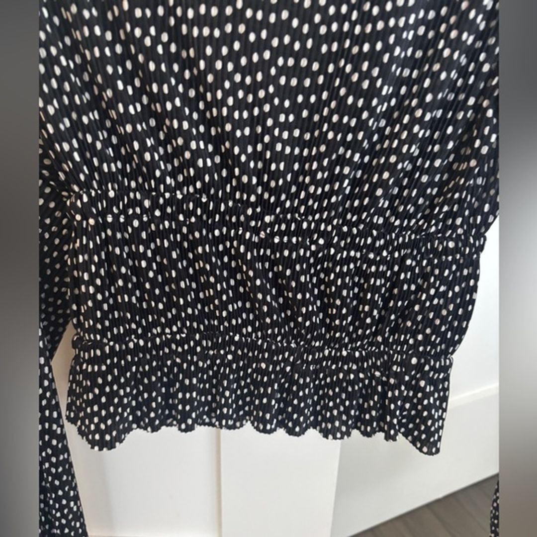 Zara Black & White Polka Dot Blouse with Balloon Sleeves