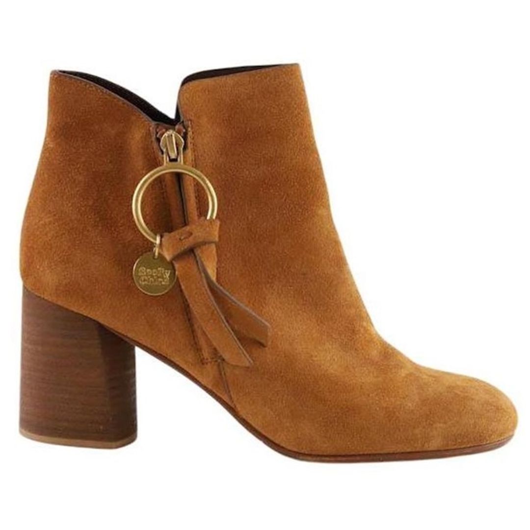 See by Chloe Brown Suede Medium Louise Ankle Boots