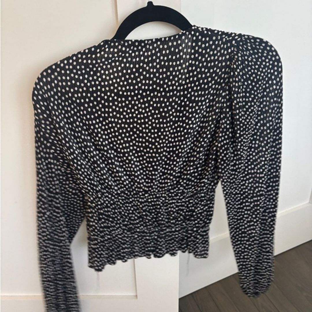 Zara Black & White Polka Dot Blouse with Balloon Sleeves