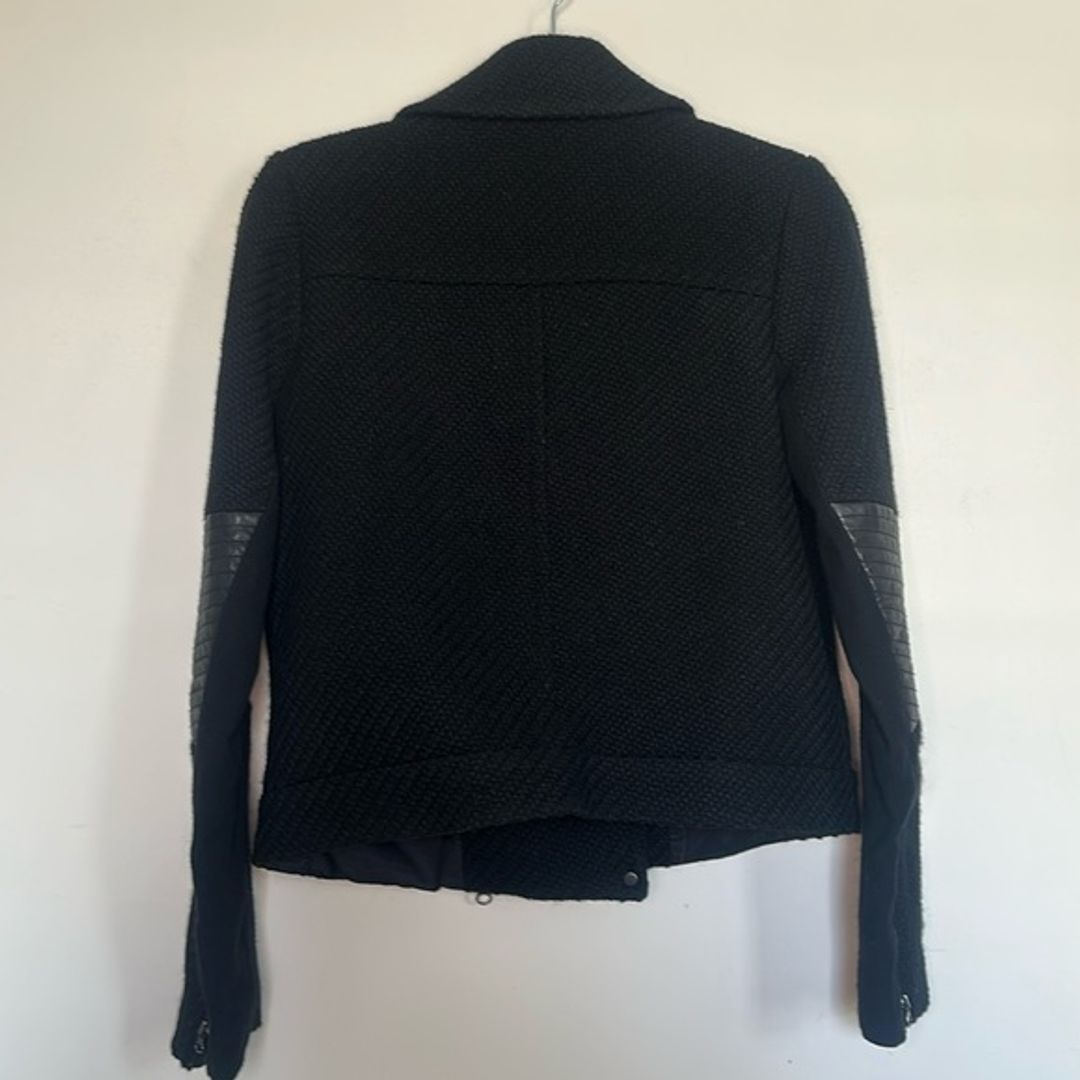 Vince Black Leather Trimmed Bouclé Moto Jacket, M