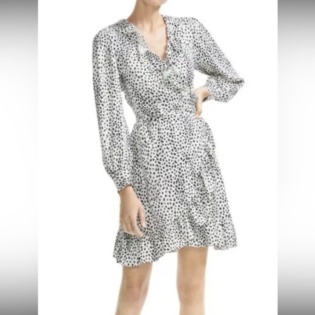 Maje Rosana Leopard White Black A-line Wrap Cupro Viscose Dress Small $375