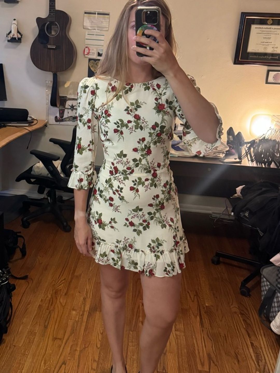 Reformation Doutzen Like New 4 Cream Floral Ruffle Mini Dress
