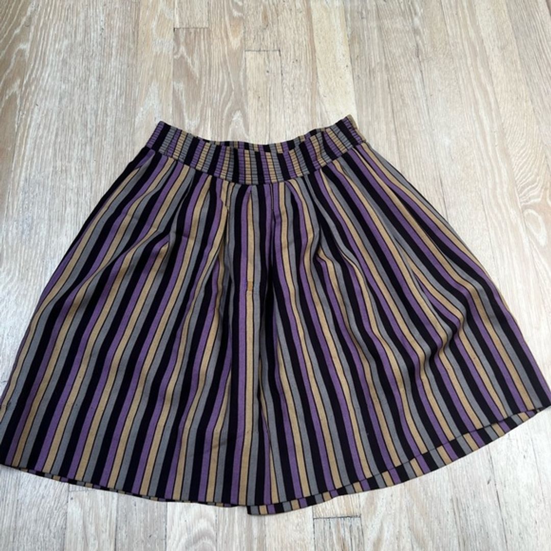 Saint Laurent Rive Gauche Vintage Striped Purple Brown Mini Skirt 38 some snags