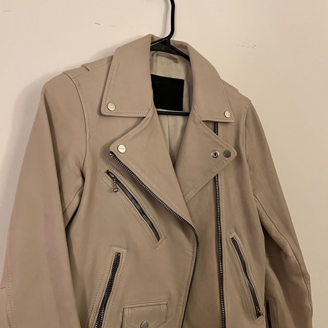 All Saints Dalby Cream Leather Motorcycle Biker Jacket