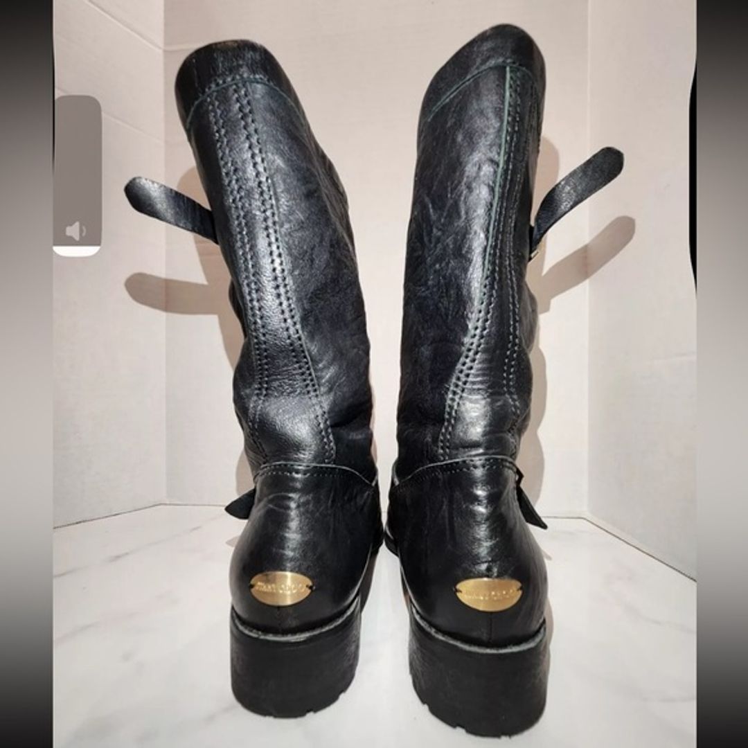 Jimmy Choo Black Crinkle Leather Ankle Biker Moto Boots