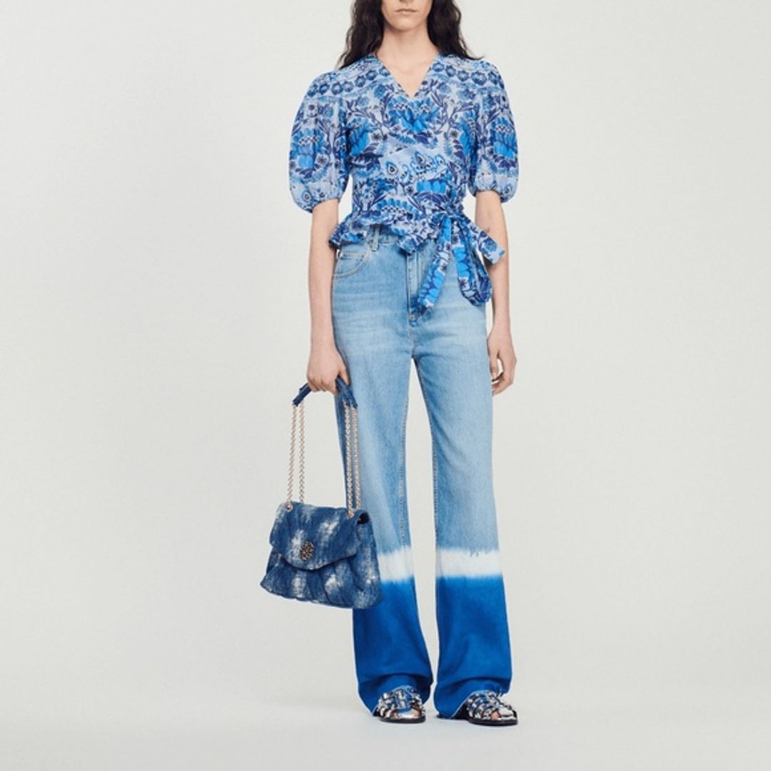 Sandro Cropped Printed Wrap Top