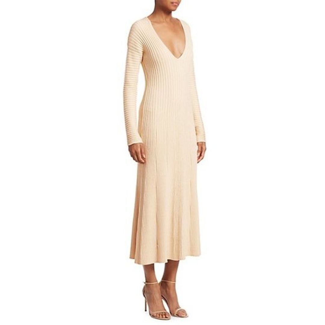 Amur Fawn Rib-Knit V-Neck Midi Dress