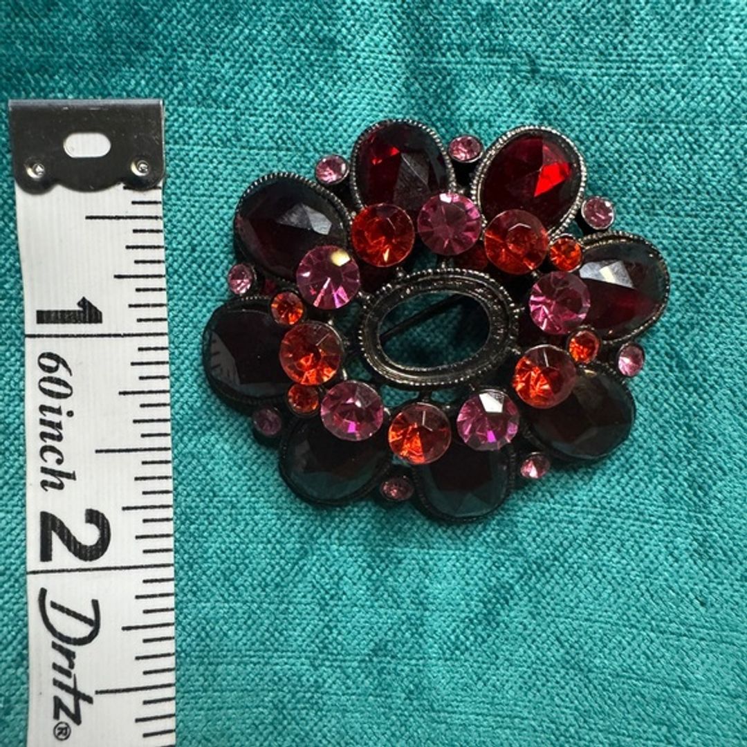 Vintage Ruby Red and Pink Gemstone Brooch
