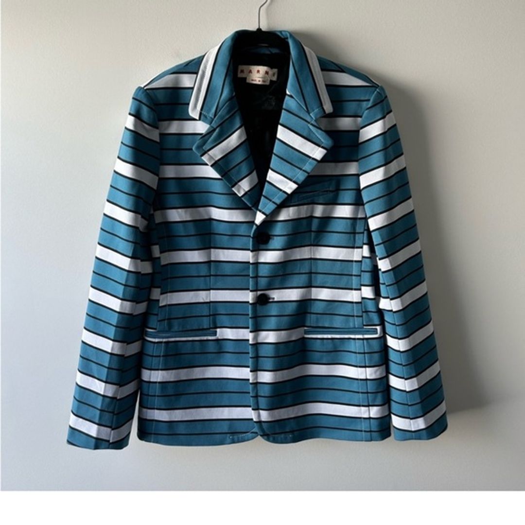 Marni blue white black horizontal striped jacket 46 $2,000