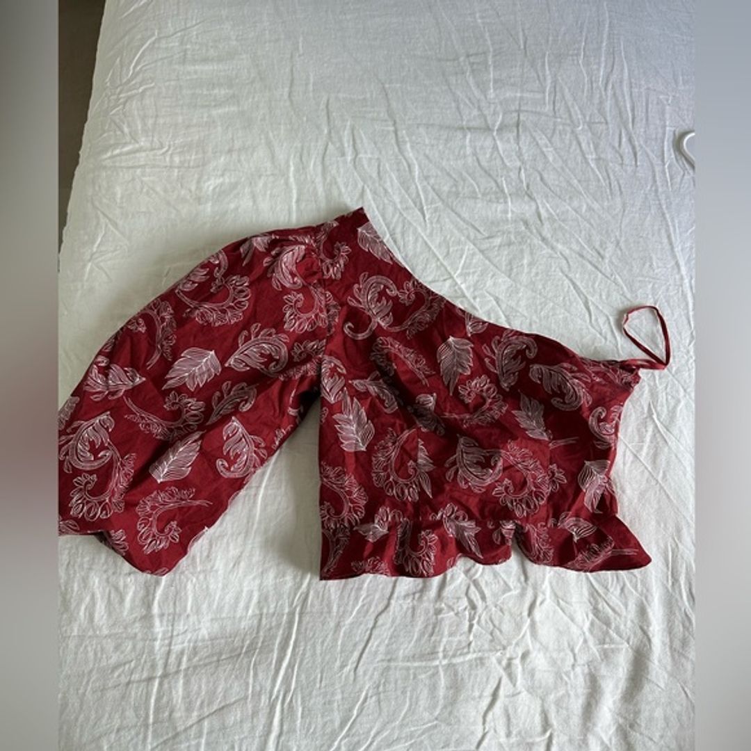 Anthropologie One Shoulder Peplum Blouse  Red