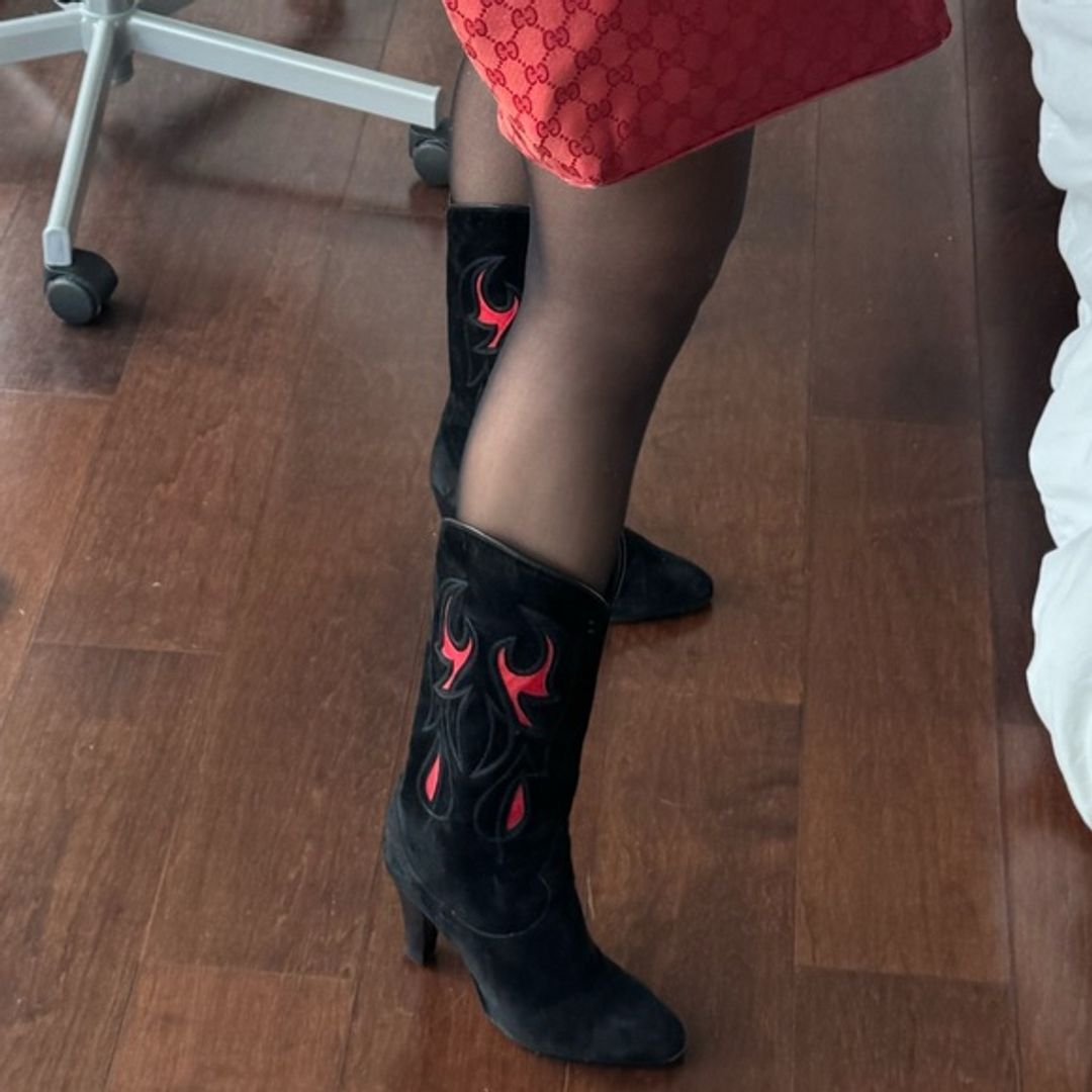 Sergio Rossi Suede Printed Western Boots