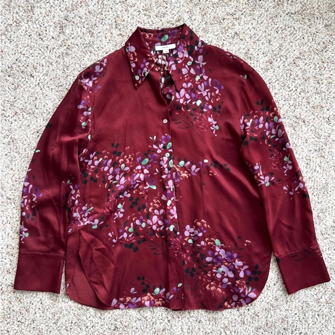 Vince Floral Burgundy Silk Shirt
