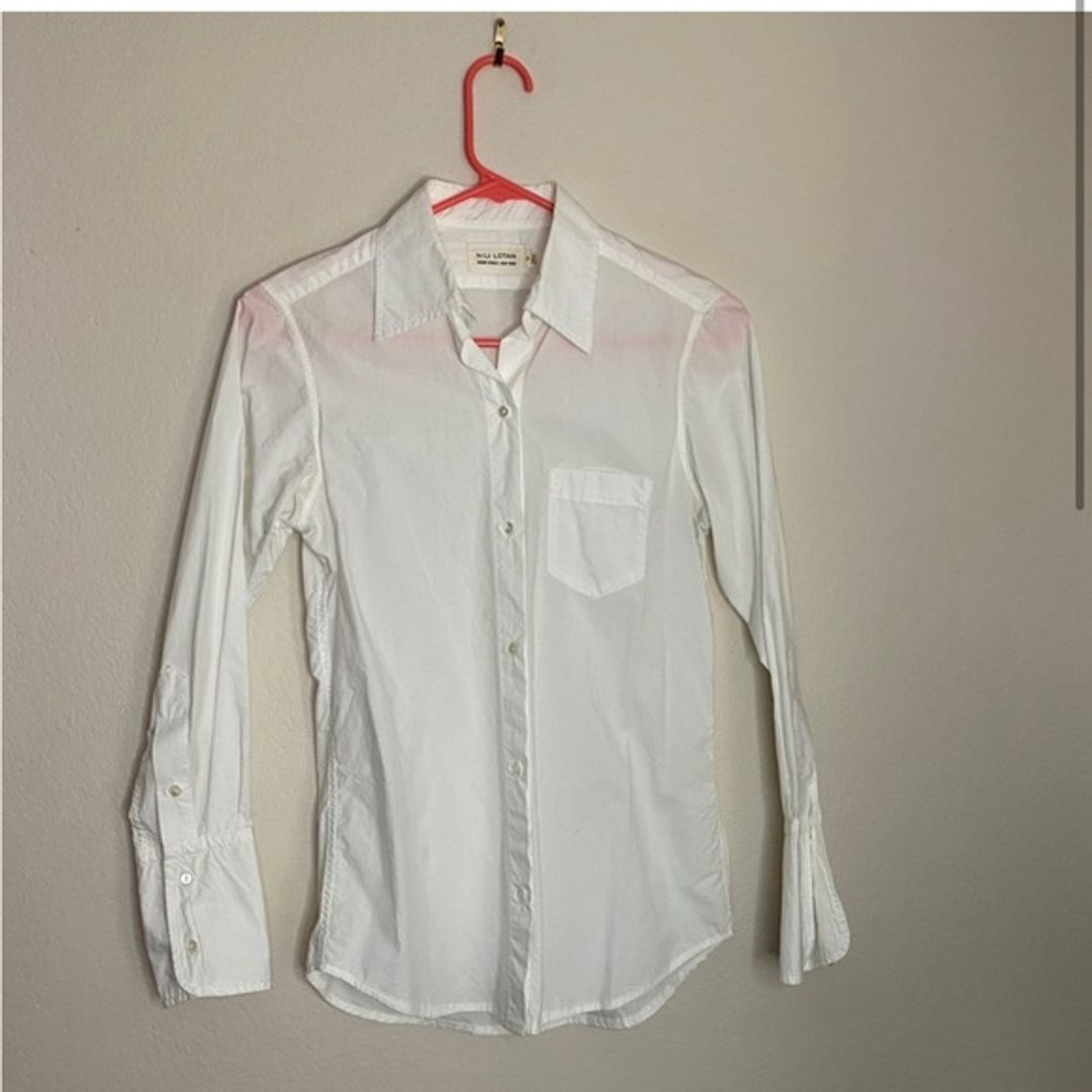 Nili Lotan White Cotton Button Up Top
