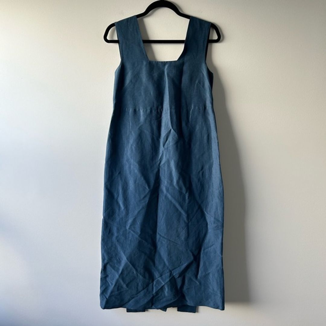 COS Blue Sleeveless Linen/Silk Blend Dress Bow Tie Back Zipper Size 6