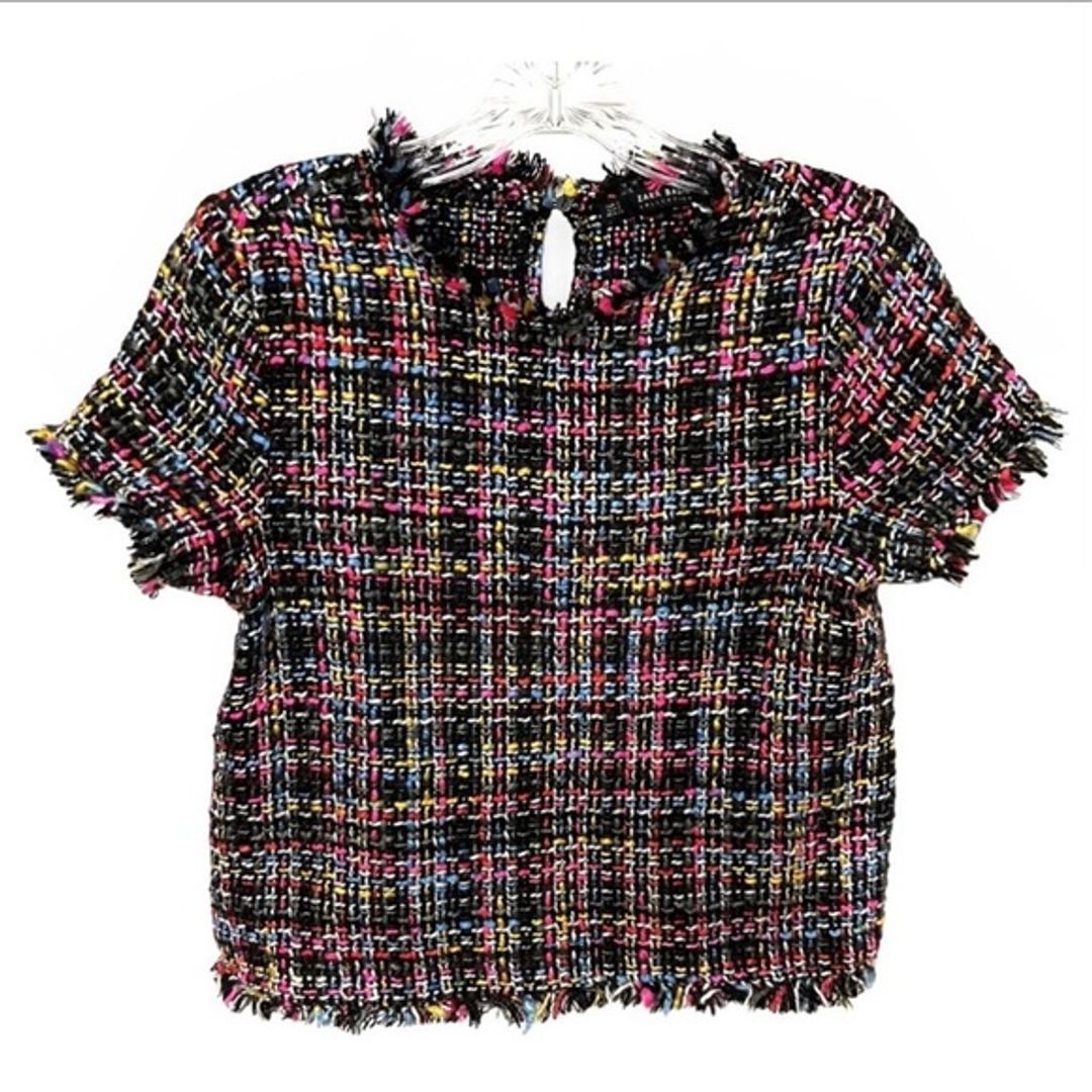 Zara Colorful Tweed Blouse in Black