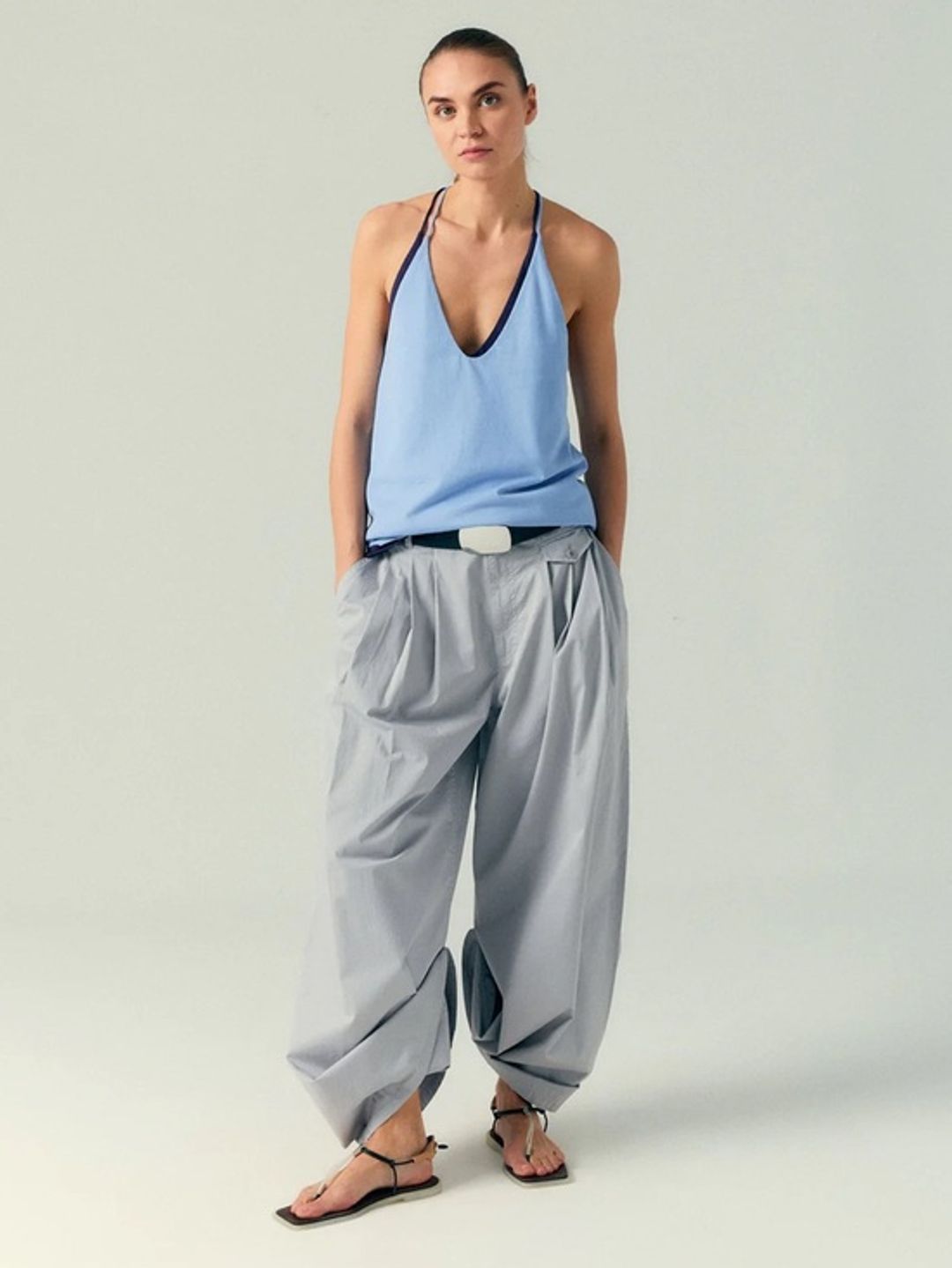 Garment Dyed Silky Cotton Triple Pleat Pant