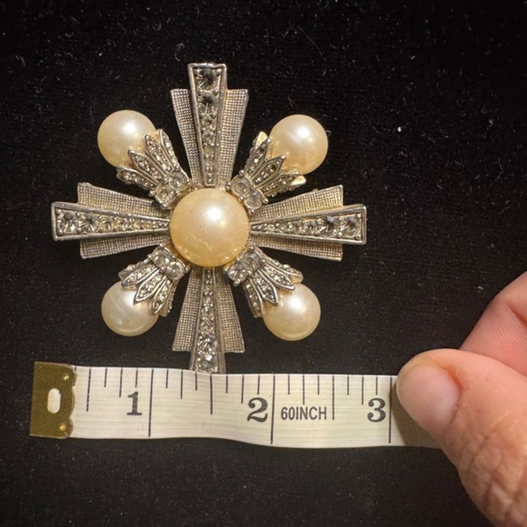 Vintage Burn Gold Diamante 'Cross' Brooch