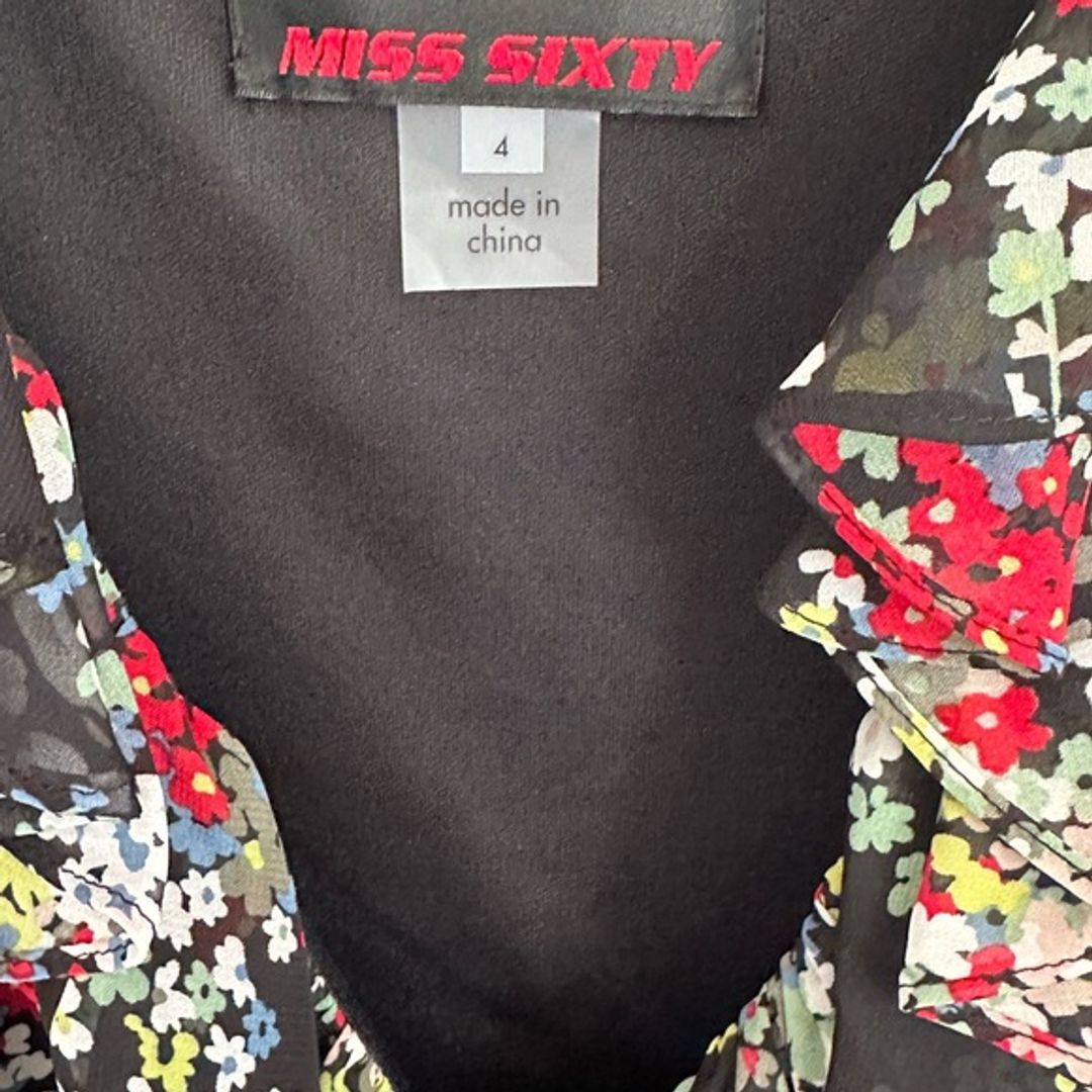 Miss Sixty Vintage Black and Red Puff Sleeve Wrap Dress