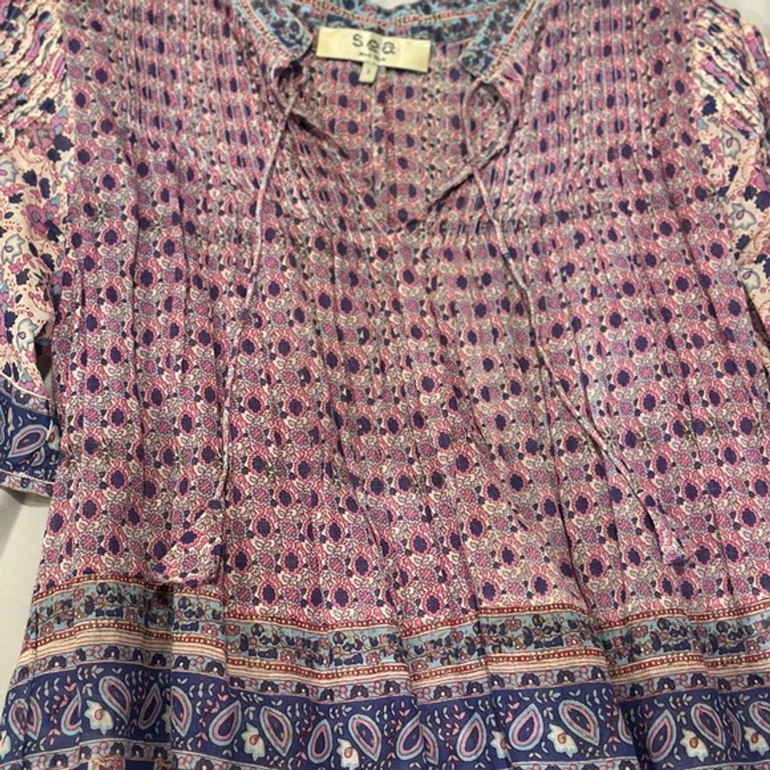 Sea New York Pink Flutter Sleeve Blouse with Mandarin Collar