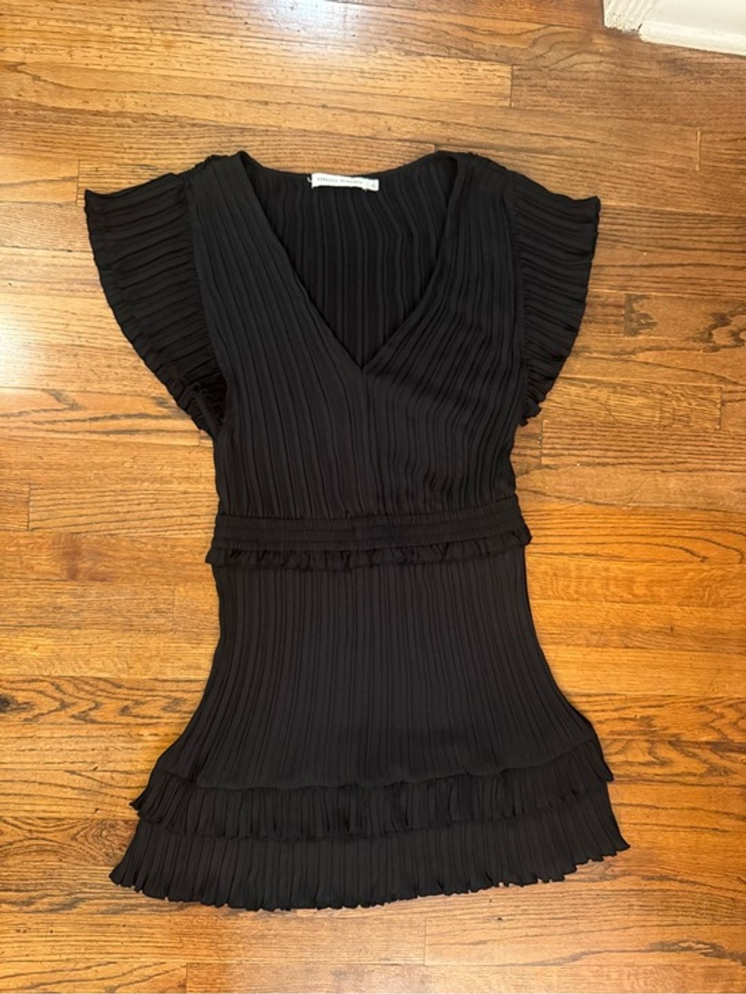 Rebecca Minkoff Cotton Linen Black Pleated Mini Dress like new