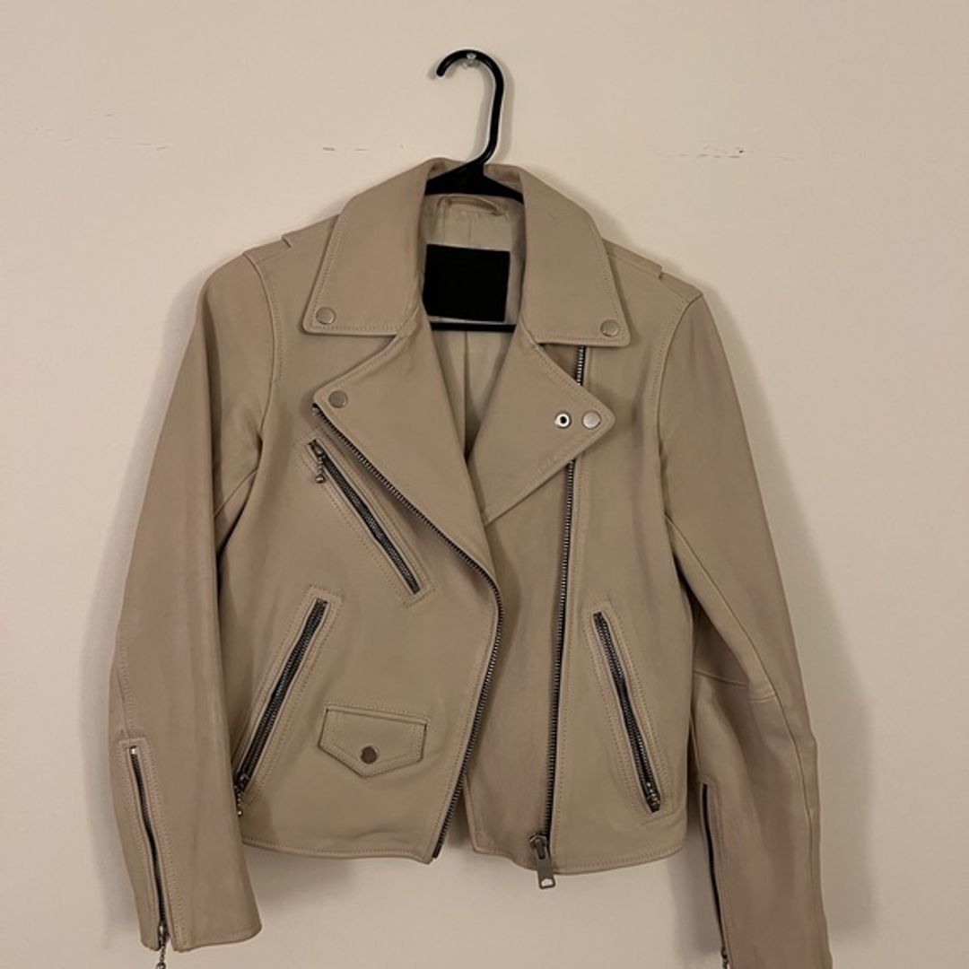 All Saints Dalby Cream Leather Motorcycle Biker Jacket