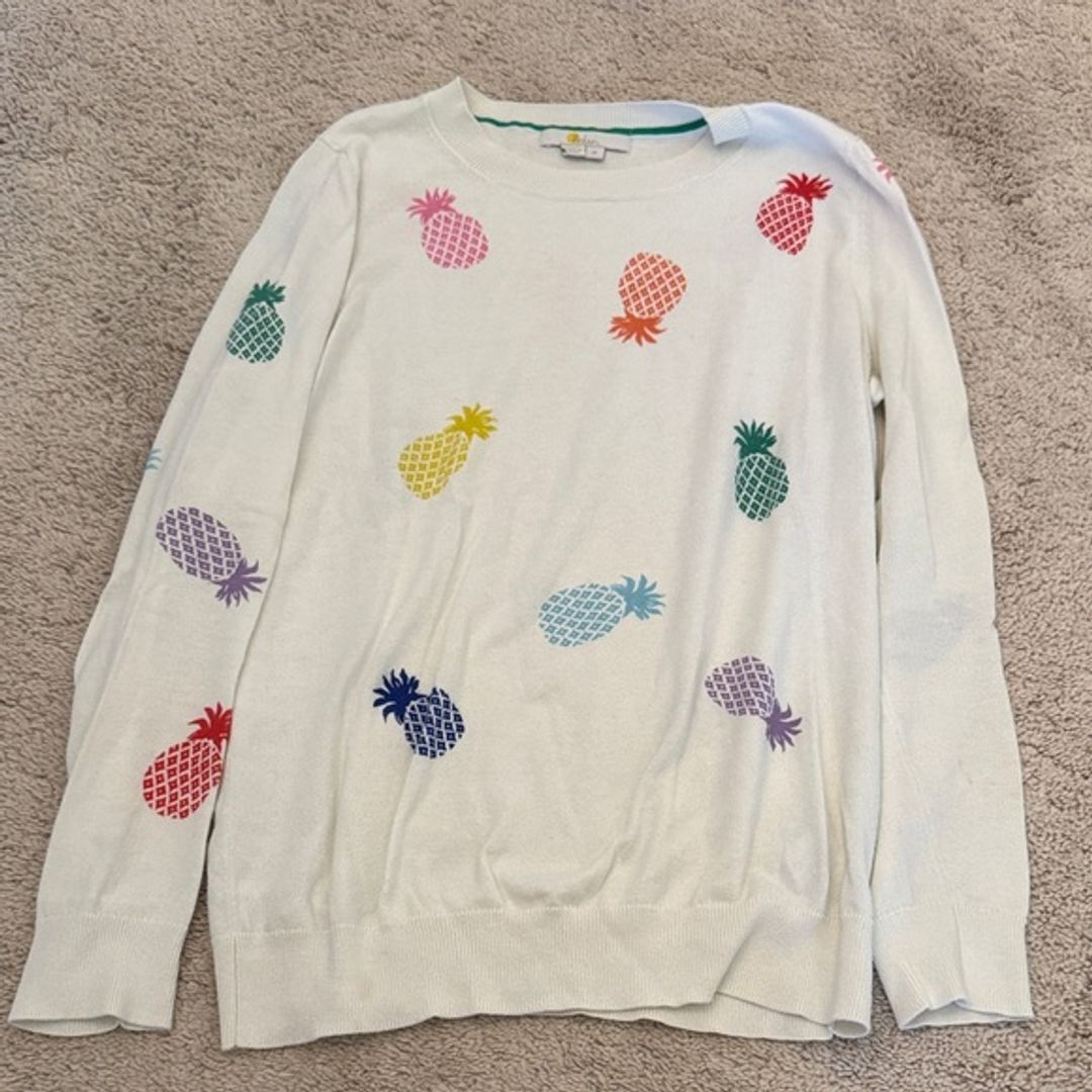 Boden Multicolor Pineapple Sweater in White