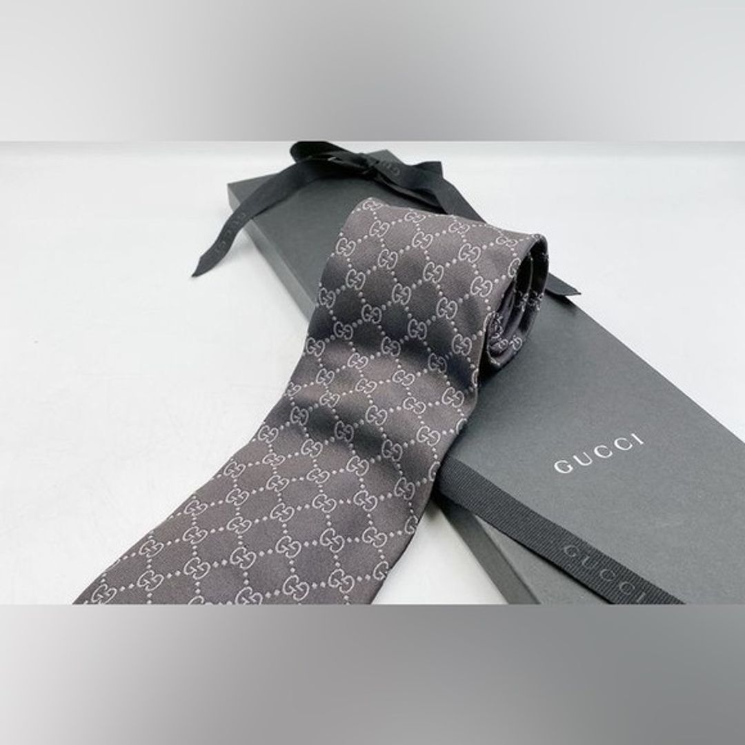 Vintage Y2K Tom Ford Era Black GG Guccissima Silk Tie w Box