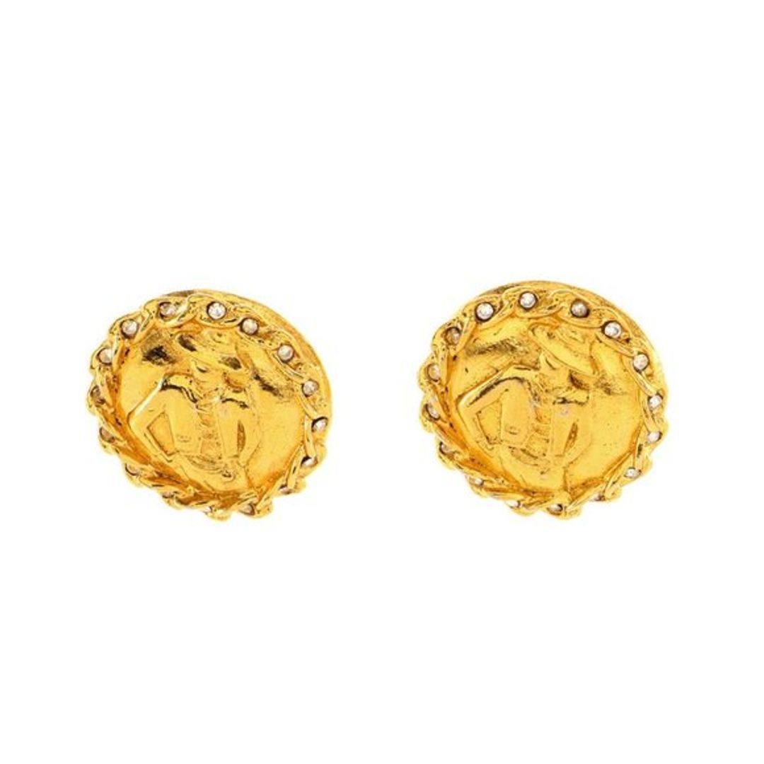 Chanel Vintage 80s Mademoiselle Rhinestone and Gold Earrings (Authenticated)