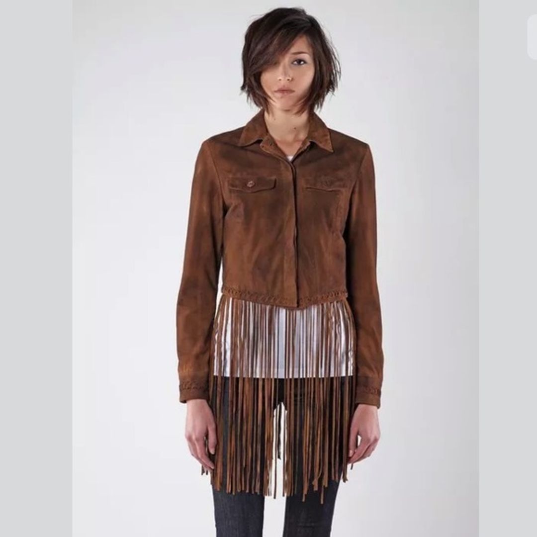 Diesel Fringe Crop Suede Leather Whipstitch Jacket - Brown (XS)