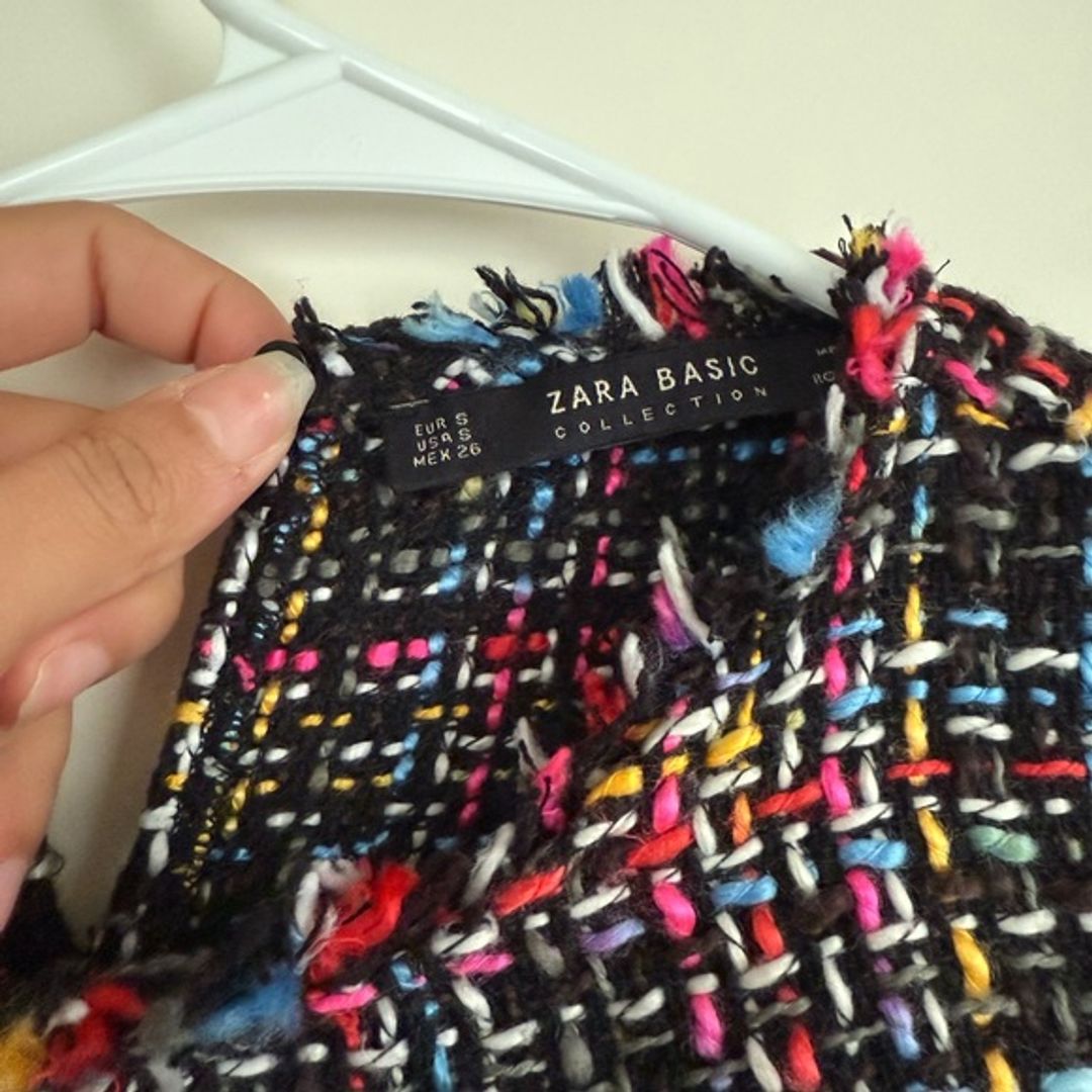 Zara Colorful Tweed Blouse in Black