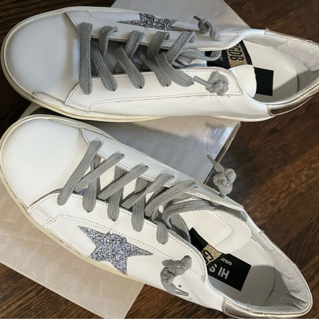 NWT Golden Goose High Star Sneakers in Silver Glitter
