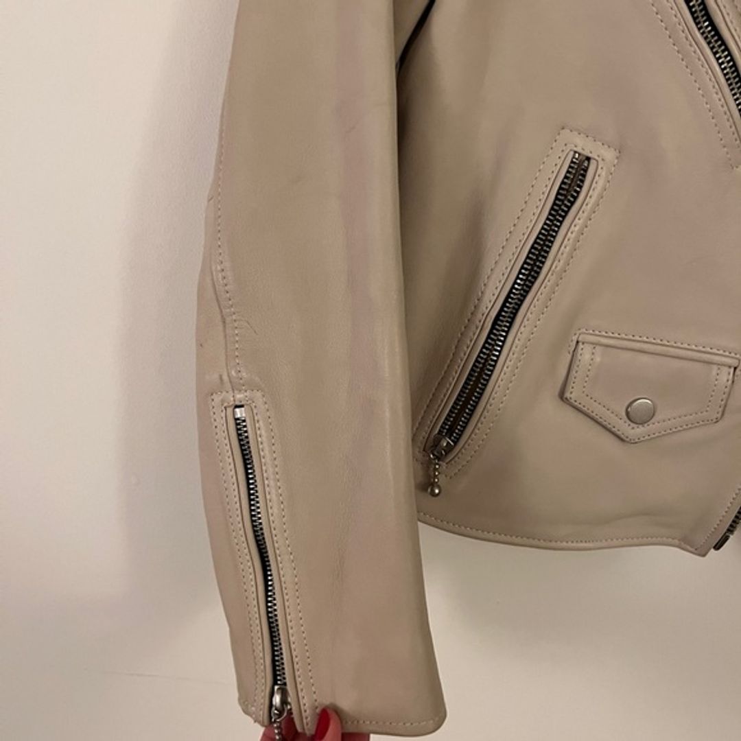 All Saints Dalby Cream Leather Motorcycle Biker Jacket