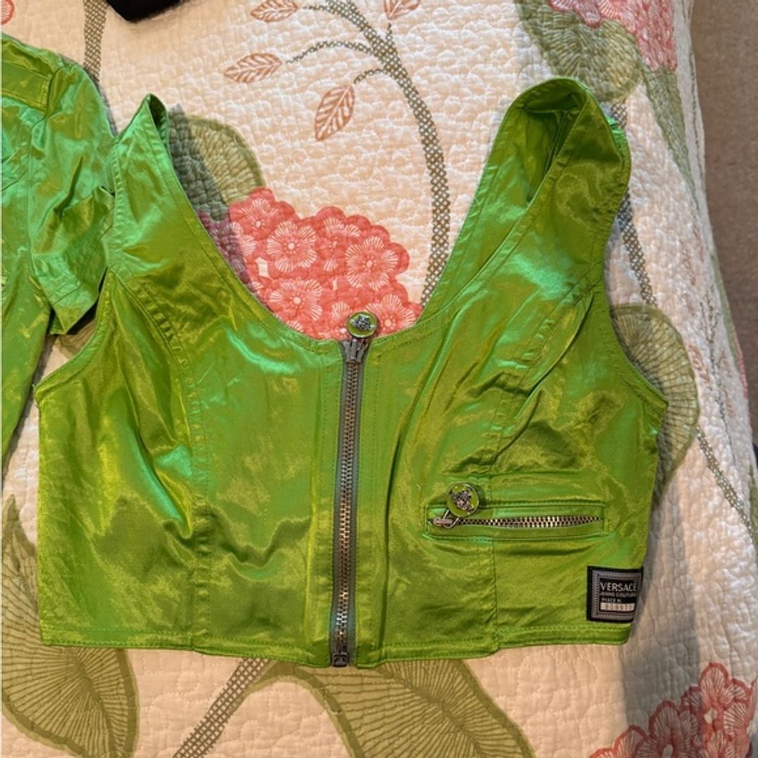 Versace Vintage Lime Green Top and Short-Sleeve Jacket