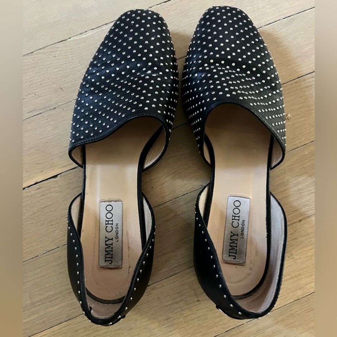 Jimmy Choo Globe Flat Black Nappa Flats with Silver Micro Studs