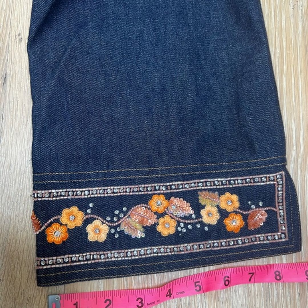 Escada Indigo Denim Jeans with Beading and Embroidery
