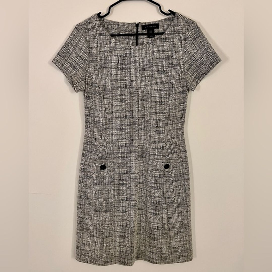 Tahari Abstract Striped Work Shift Dress