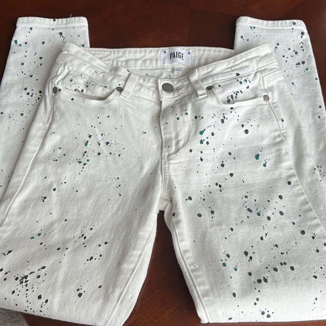 Paige Jeans White Verdugo Ankle Paint Spatter