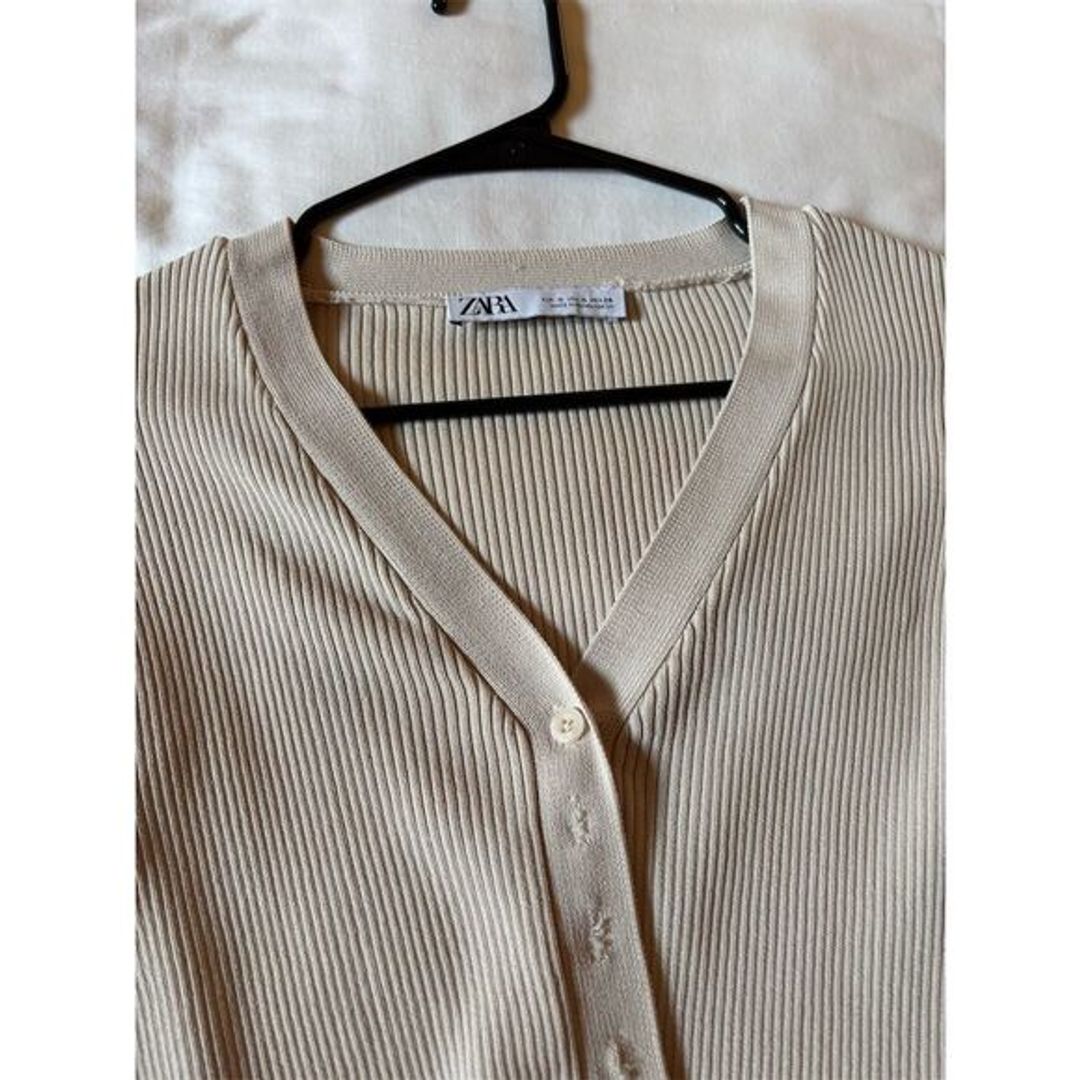 NWT Zara Women's Beige Ribbed Knit Cropped Cardigan