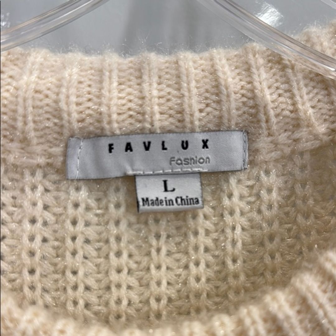 FAVLUX Cream Chunky Knit Crew Neck Sweater