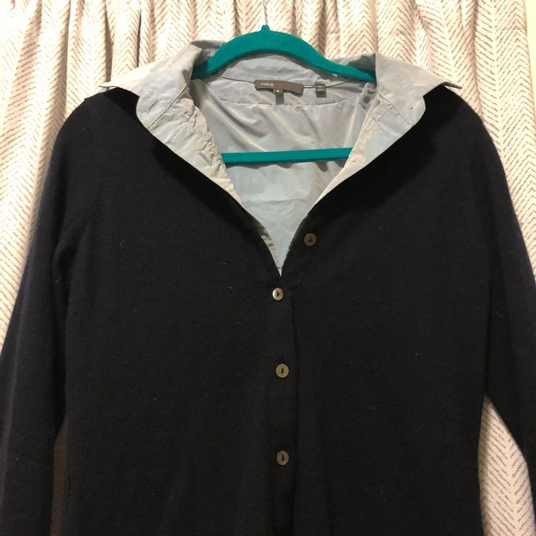 Vince 100% Cashmere Sweater with Button Down Collar and Pockets