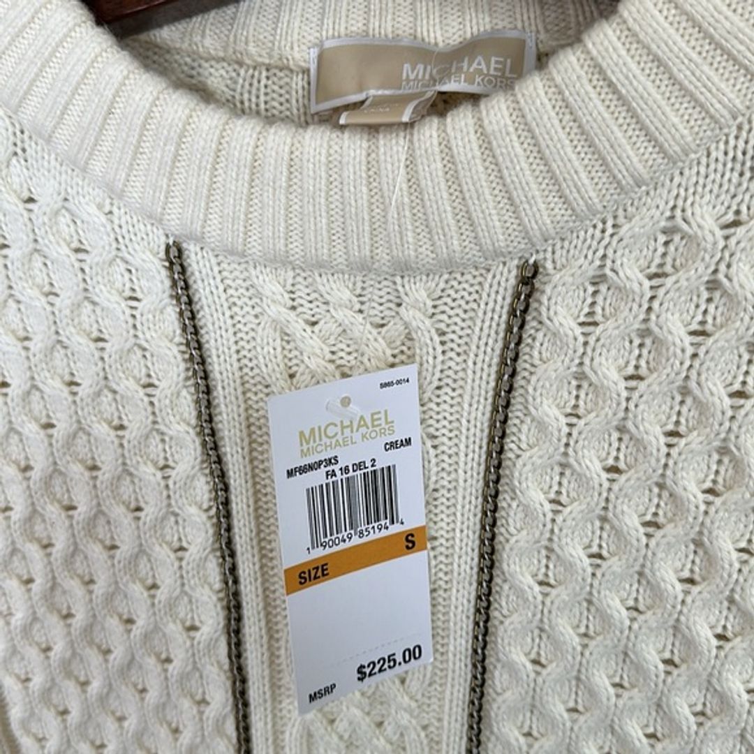 NWT Michael Kors Chain-Trim Merino Wool and Cashmere Sweater - Cream