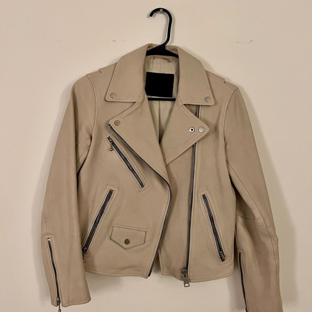 All Saints Dalby Cream Leather Motorcycle Biker Jacket