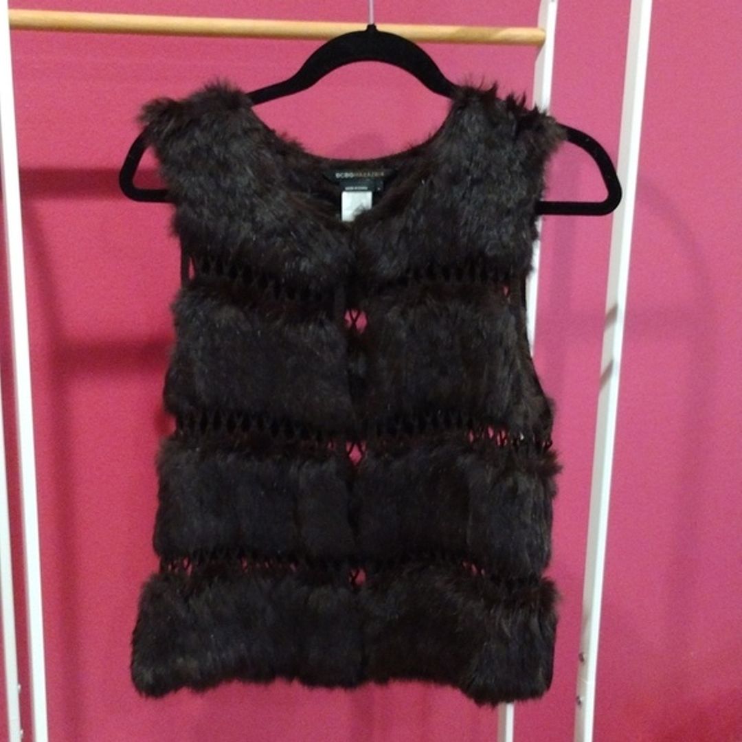BCBG Max Azria Black Genuine Rabbit Fur Vest