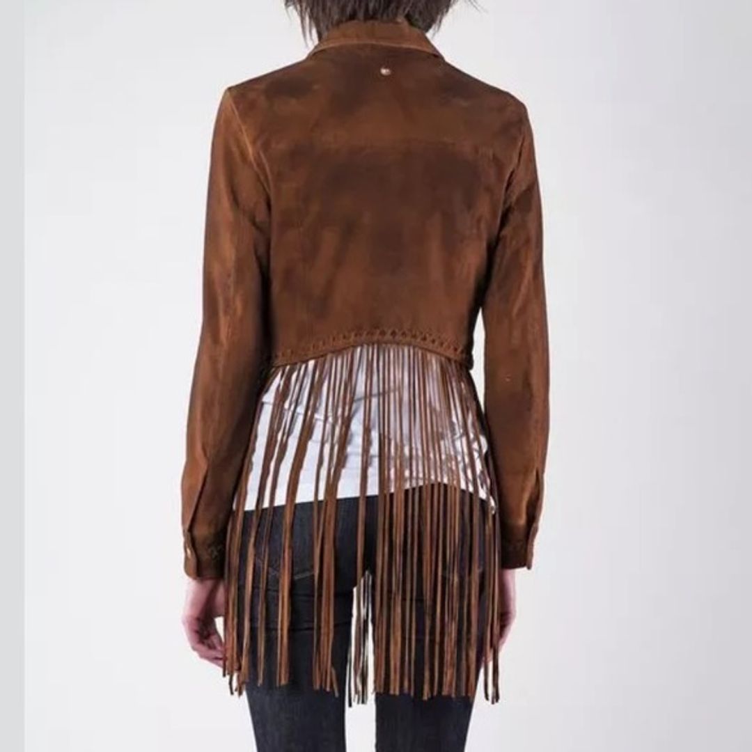 Diesel Fringe Crop Suede Leather Whipstitch Jacket - Brown (XS)