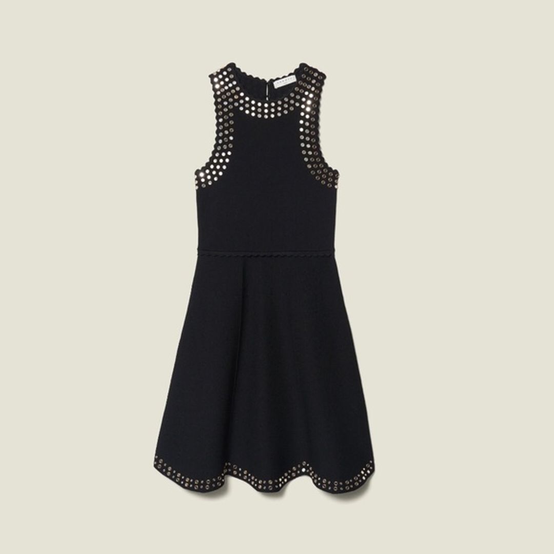NWT Sandro Black Short Knit Dress trimmed with studs